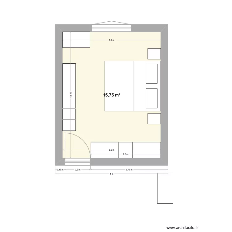 Chambre parentale. Plan de 1 et 16 m² Chambre parentale. Plan de 1 et 16 m²
