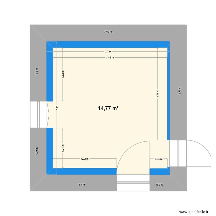 SDB Pau et Ju. Plan de 1 pièce et 15 m2