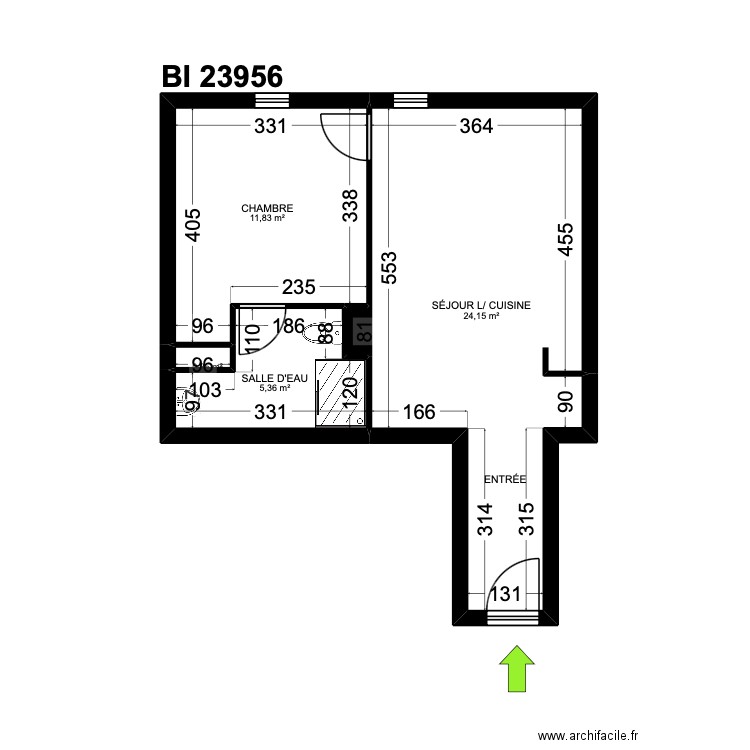 BI 23956. Plan de 5 pièces et 42 m2