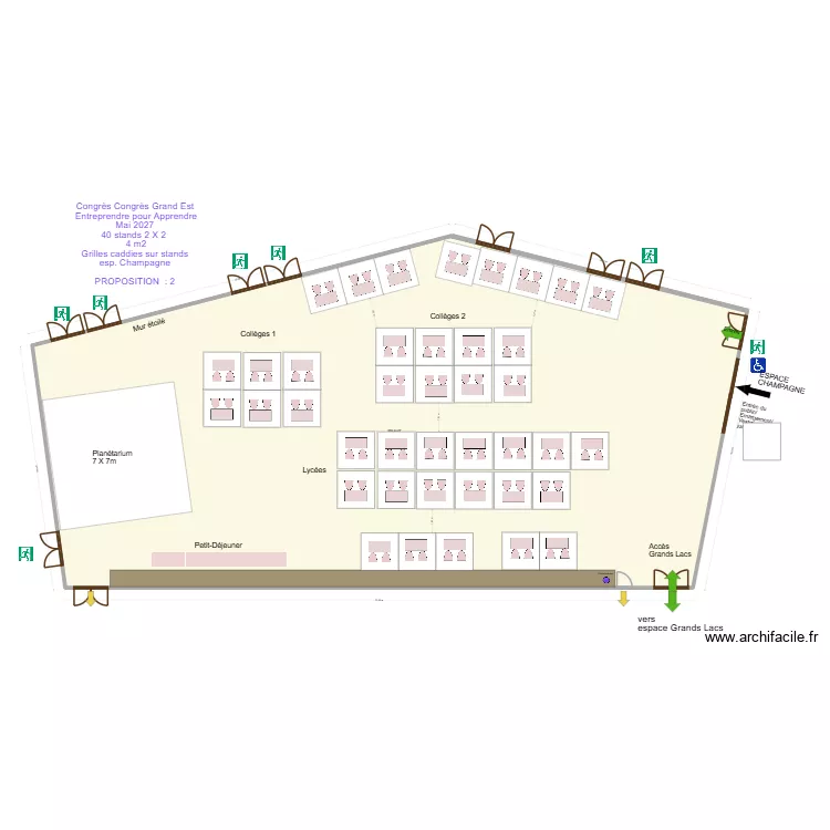 Congr&egrave;s Congr&egrave;s Grand Est  Entreprendre pour Apprendre Mai 2027  espace champagne prop 2. Plan de 1  et 584 m²