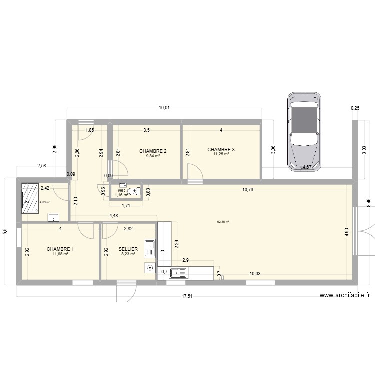 BOURG - MAMAN - COTATION. Plan de 7 pièces et 109 m2