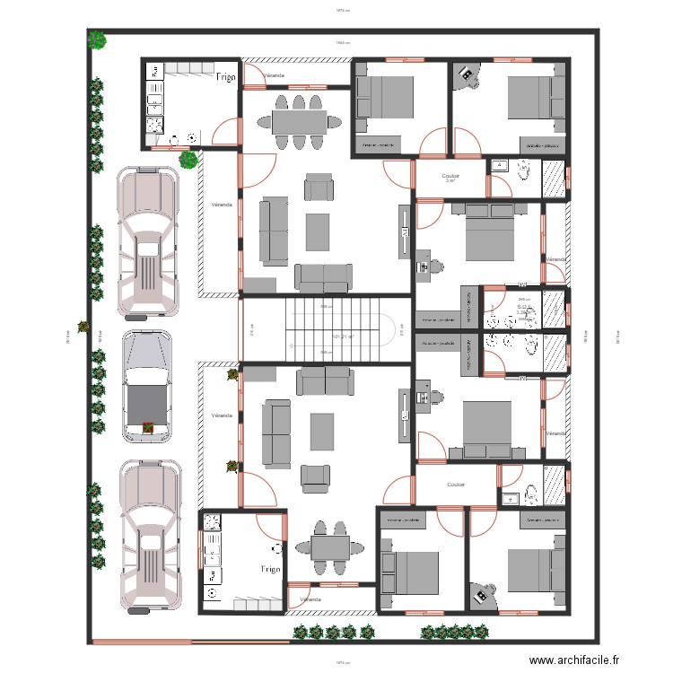 plan r+1 02 apparts t4 aménagement RDC. Plan de 24 pièces et 524 m2