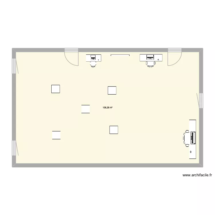 magasin. Plan de 1  et 106 m²