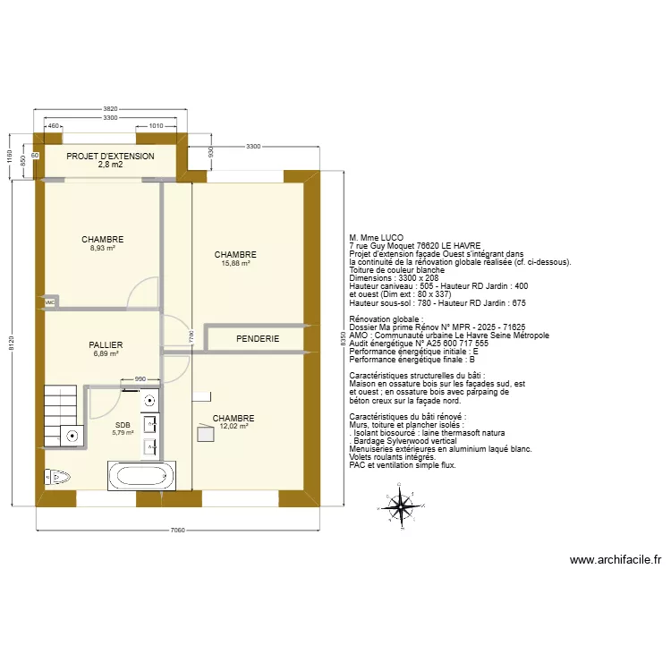 Maison Le Havre V2 Salle de bain. Plan de 15 pièces et 183 m² Maison Le Havre V2 Salle de bain. Plan de 15 pièces et 183 m²