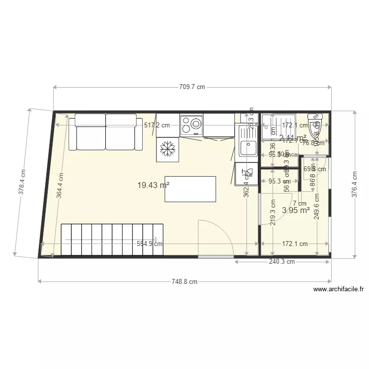 palissade3. Plan de 3 pièces et 25 m²