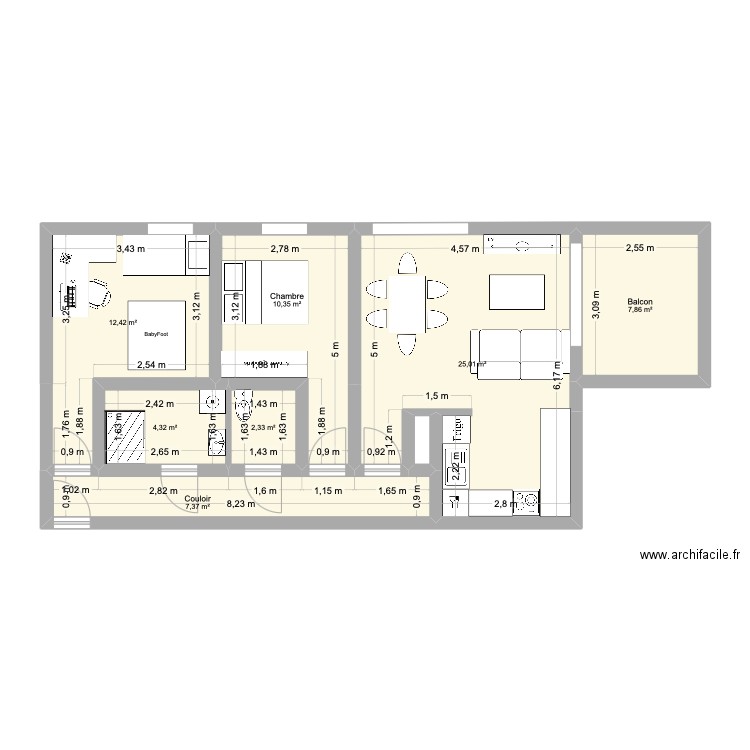 Appartement. Plan de 8 pièces et 70 m2