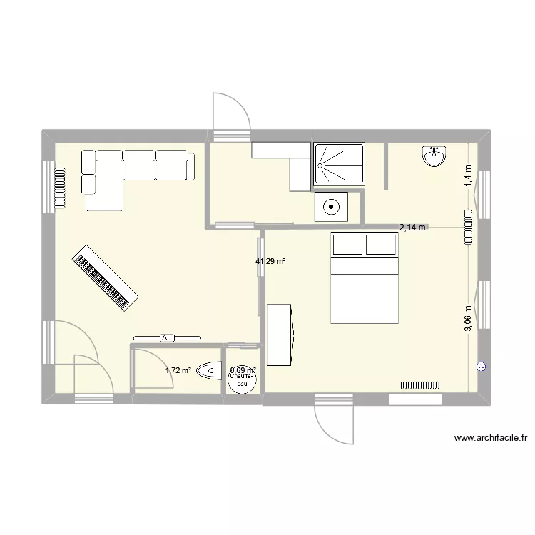 salle tele. Plan de 3 pièces et 44 m² salle tele. Plan de 3 pièces et 44 m²