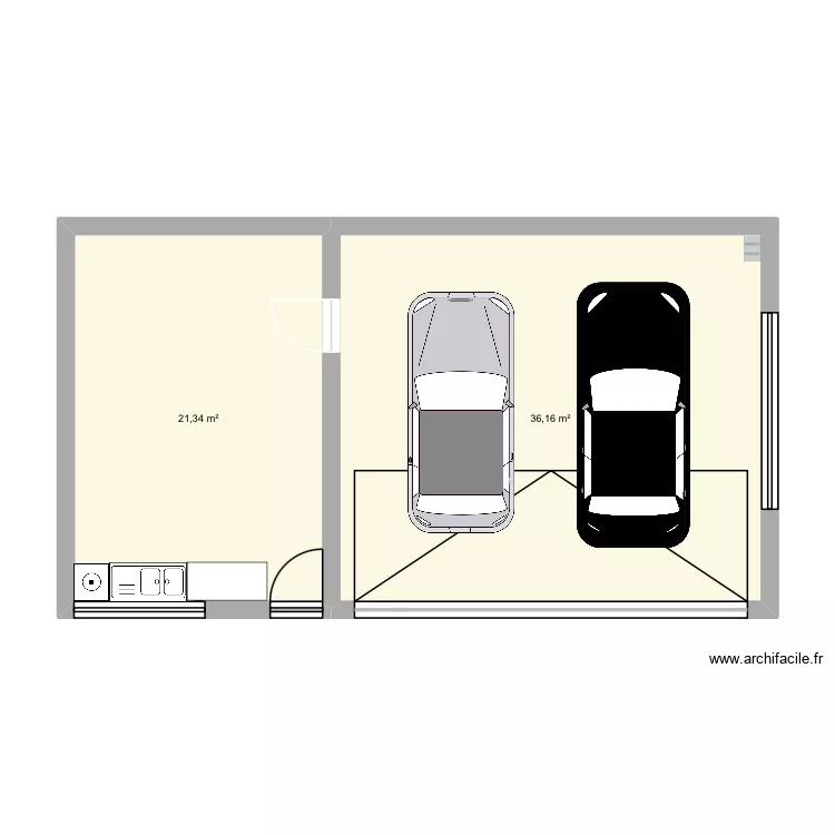 Garage. Plan de 2 pièces et 58 m²