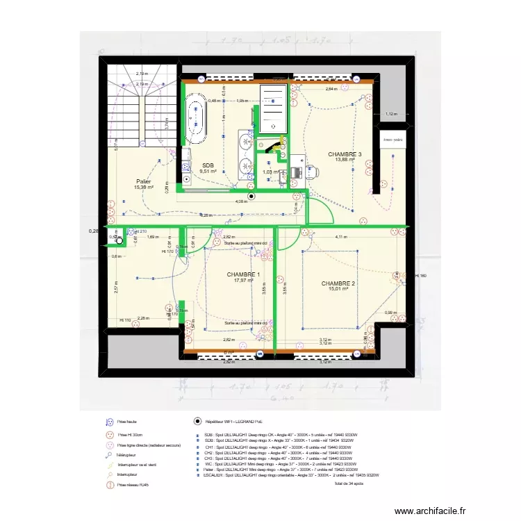 Etage 1 - Projet ELECTRIQUEv3 + clim. Plan de 11 Pièces et 82 m² Etage 1 - Projet ELECTRIQUEv3 + clim. Plan de 11 Pièces et 82 m²