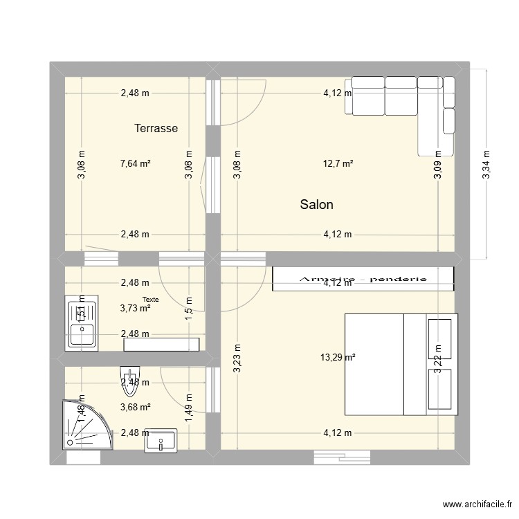 MAISON AHOUBE JACQUEVILLE. Plan de 5 pièces et 41 m2