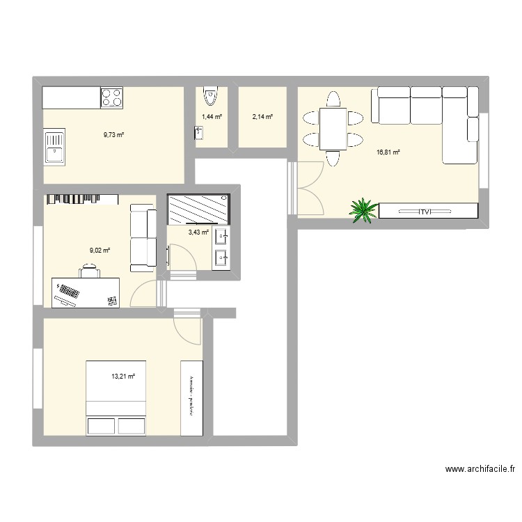 Appart Antony. Plan de 7 pièces et 56 m2