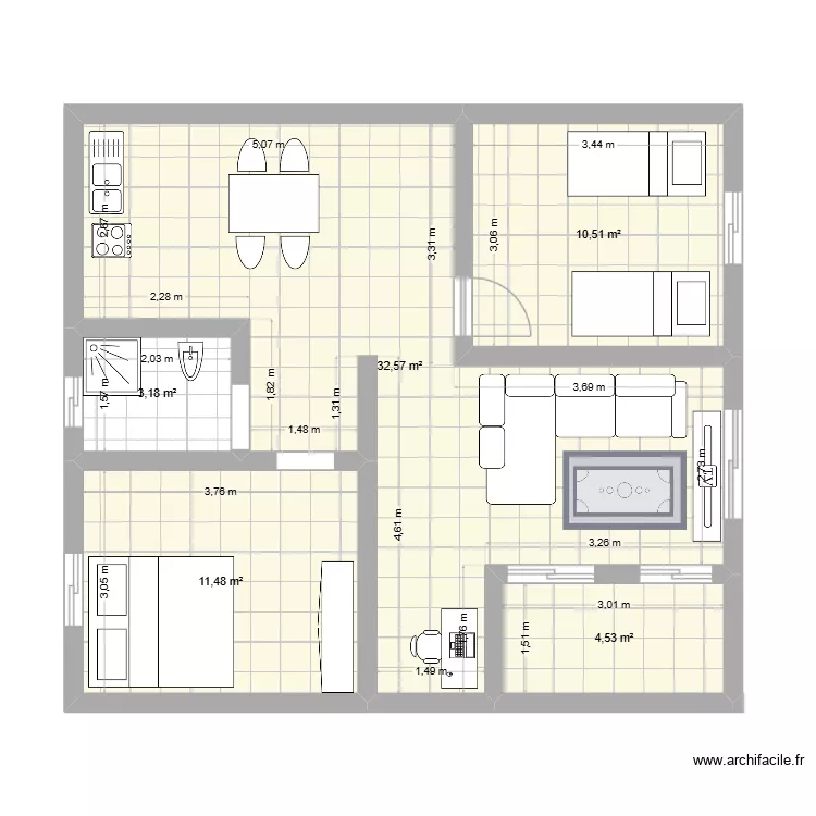 maison 2 chambres obame. Plan de 5  et 62 m²