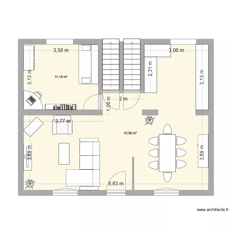 rez projet. Plan de 2  et 55 m²