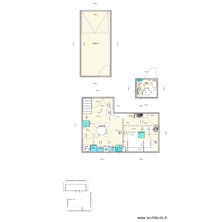 salon cuisine . Plan de 4 pièces et 47 m2