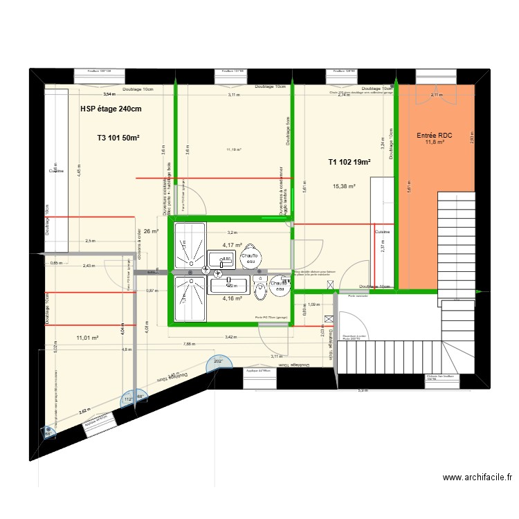 Liberté étage 1 V4. Plan de 7 pièces et 84 m2
