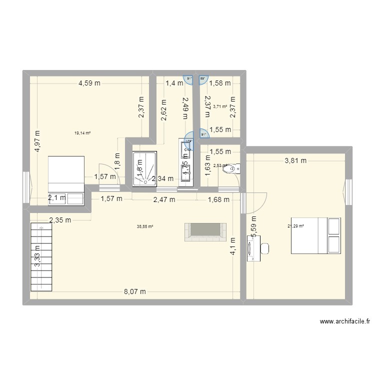 Maison Lescarran Etage 14 09. Plan de 5 pièces et 86 m2