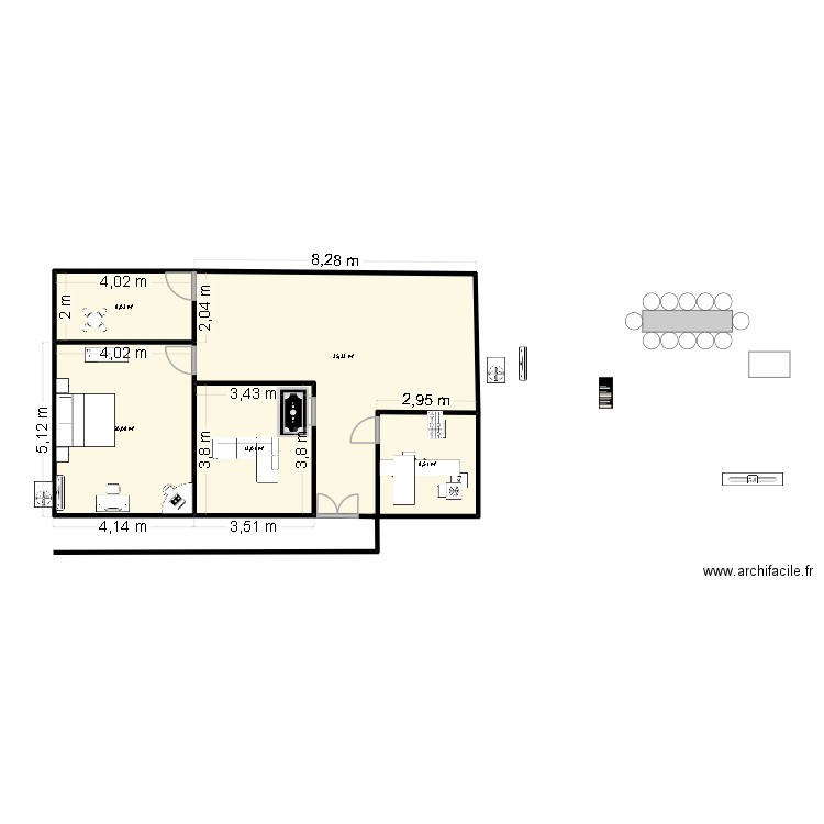 PPPRR. Plan de 5 pièces et 85 m2