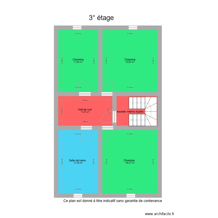 4° étage . Plan de 6 pièces et 69 m2