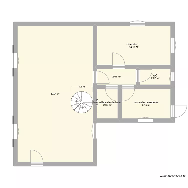 agrandissement maison plan 1. Plan de 6  et 69 m²