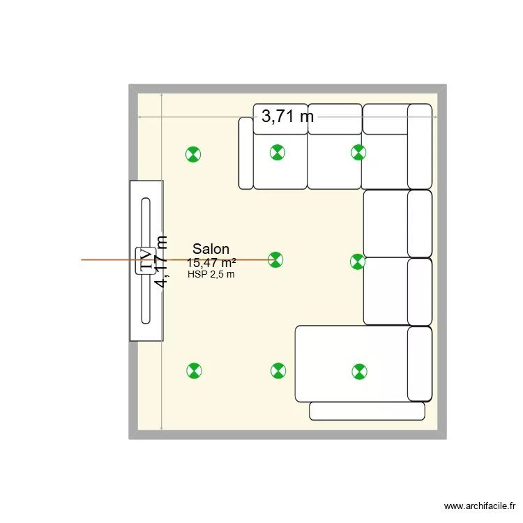 salon. Plan de 1  et 15 m²