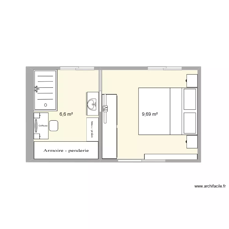chambre parentale. Plan de 2 pièces et 16 m² chambre parentale. Plan de 2 pièces et 16 m²