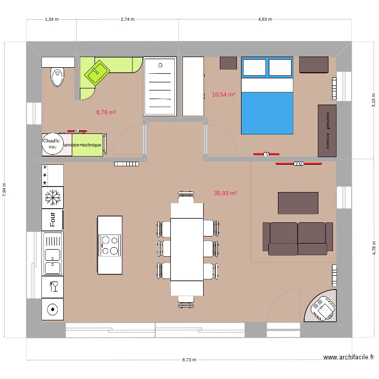 new 55m2. Plan de 3 pièces et 55 m2