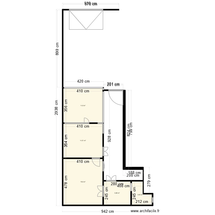 T2 05/12/25. Plan de 5 pièces et 60 m2