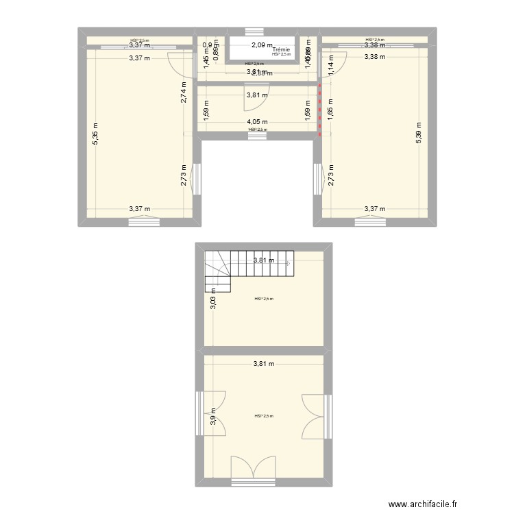 ESSAI 1. Plan de 7 pièces et 75 m2