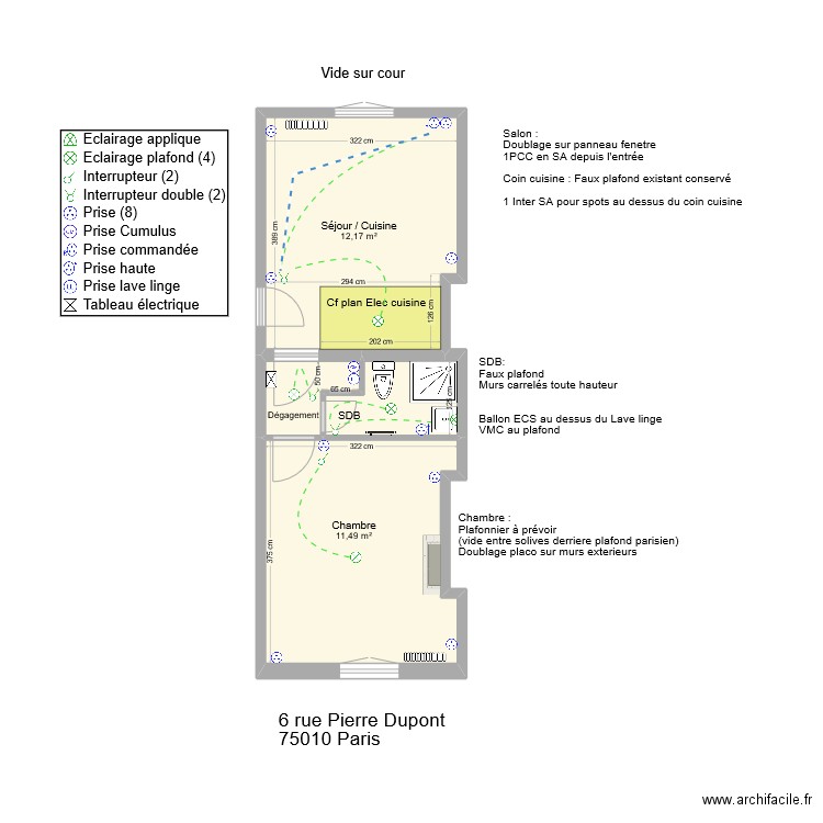 6 Pierre Dupont Repérage ELEC. Plan de 4 pièces et 28 m2