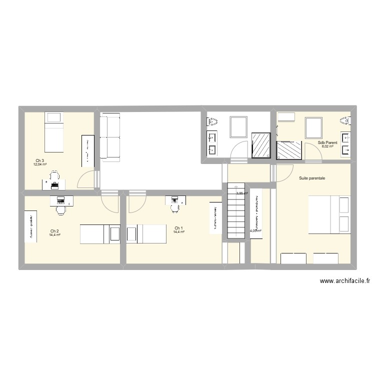 Déborah Etagz 2. Plan de 7 pièces et 73 m2