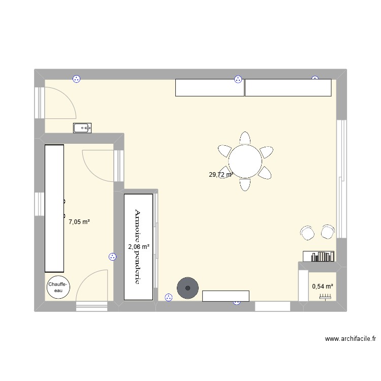 chambre. Plan de 4 pièces et 39 m2