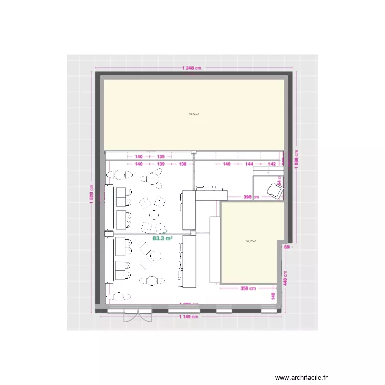 Projet Viking Hache club. Plan de 2  et 74 m²