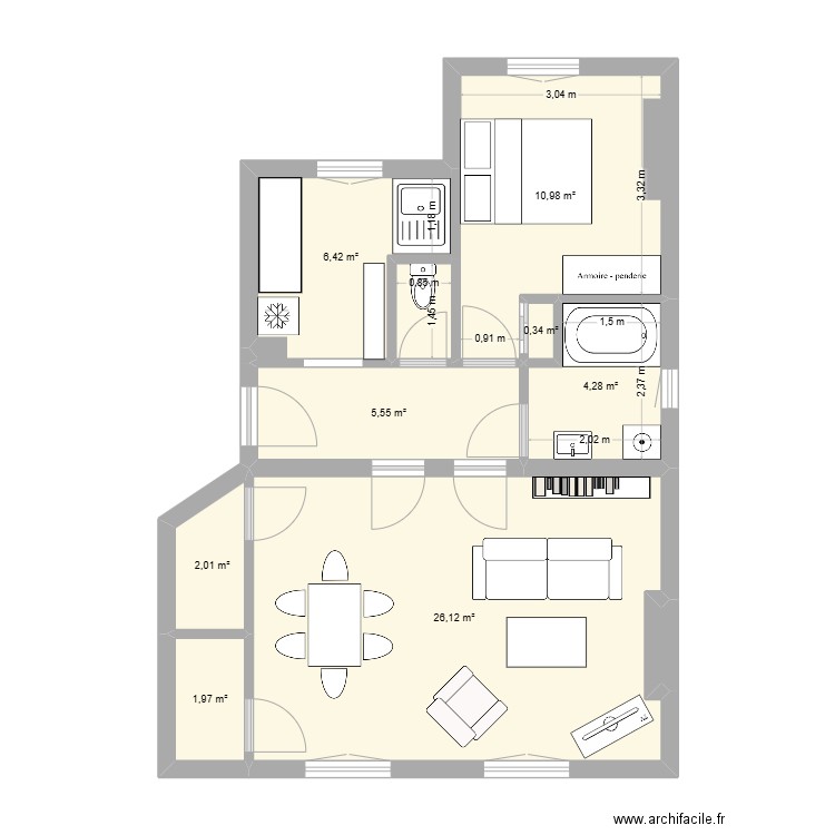 Appart TE. Plan de 10 pièces et 59 m2