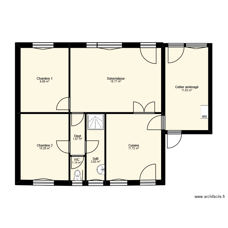 Lassier à l'ILe Bouchard existant. Plan de 8 pièces et 69 m2