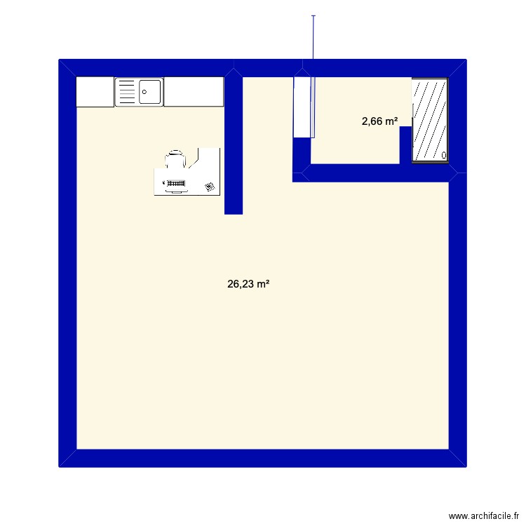 LOCAL. Plan de 2 pièces et 29 m2