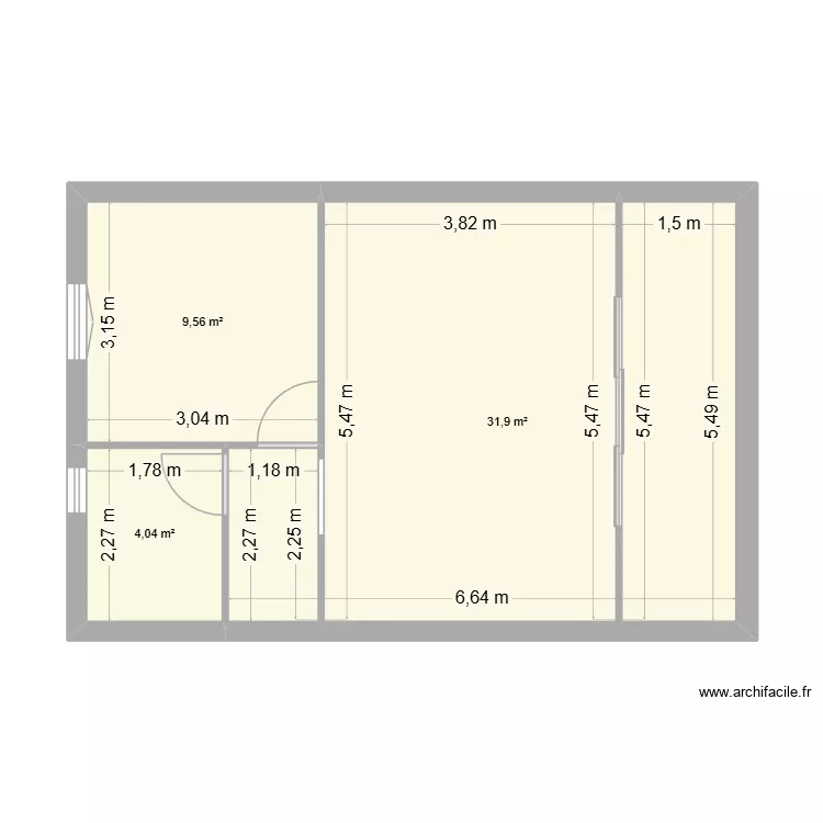MAISON EN A. Plan de 3 pièces et 46 m²