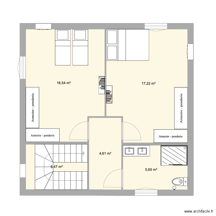 Etage 2 Besseges. Plan de 5 pièces et 49 m2