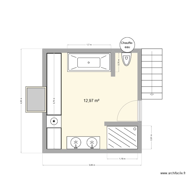 plessis belleville dernière version. Plan de 1 pièce et 13 m2