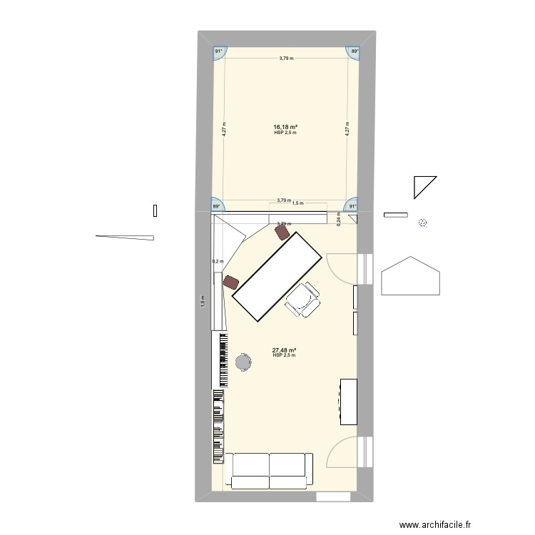 studio motteau 2. Plan de 2 pièces et 44 m2