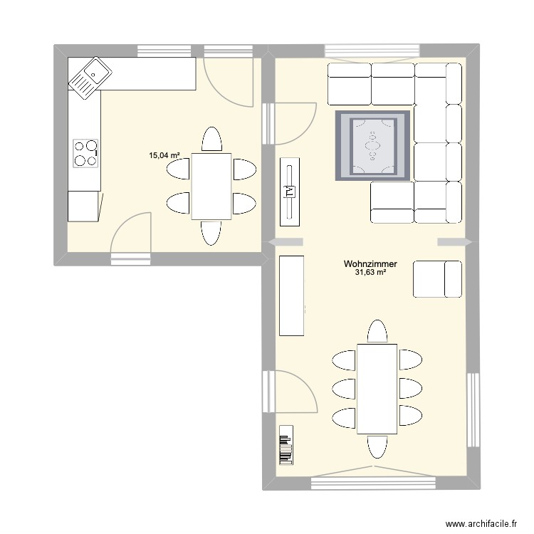 Dehlingen. Plan de 2 pièces et 47 m2