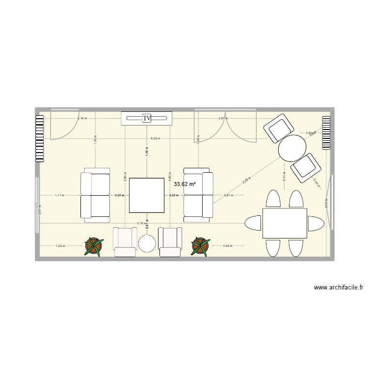 SALON. Plan de 1 pièce et 34 m2