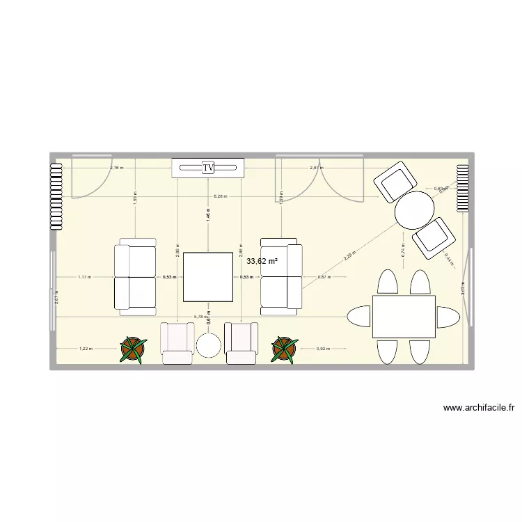 SALON. Plan de 1  et 34 m²