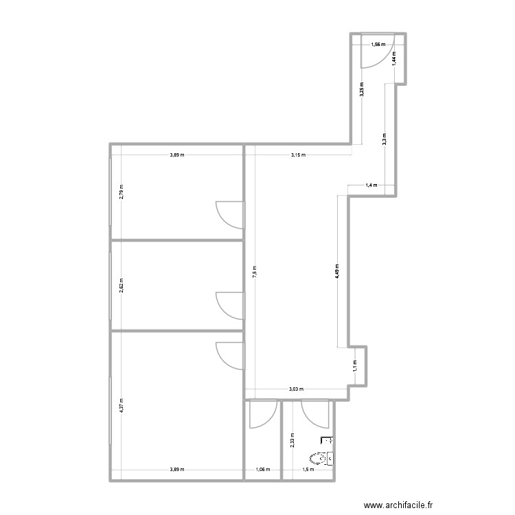 Locaux côté droit (plan non-contractuel). Plan de 6 pièces et 74 m2