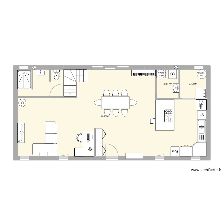 plan maison 1. Plan de 3 pièces et 66 m2