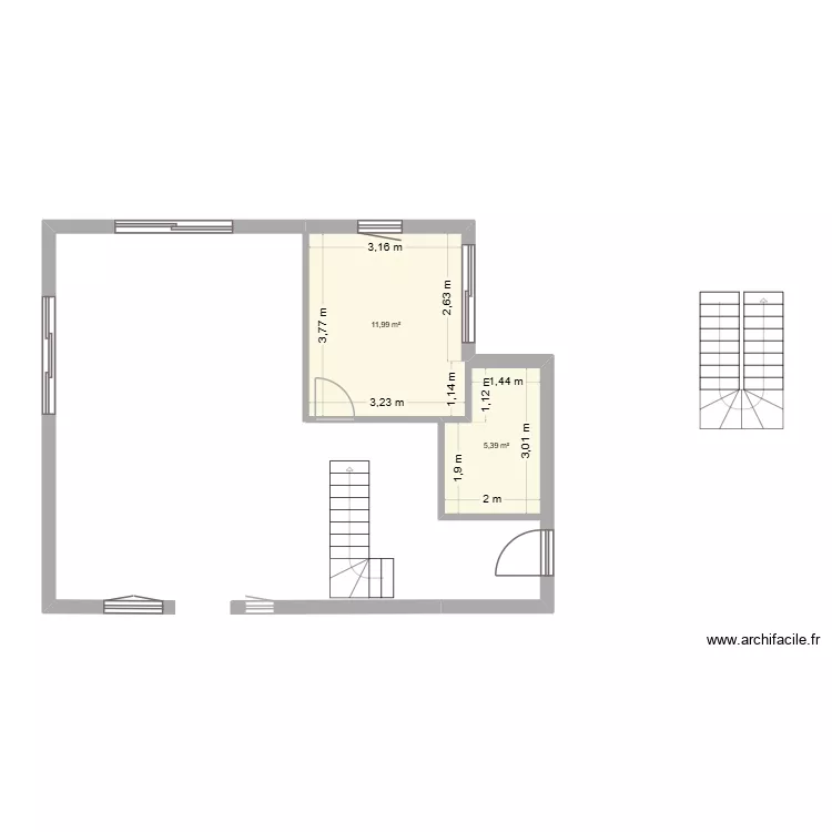 une 2° ébauche. Plan de 2 et 17 m² une 2° ébauche. Plan de 2 et 17 m²
