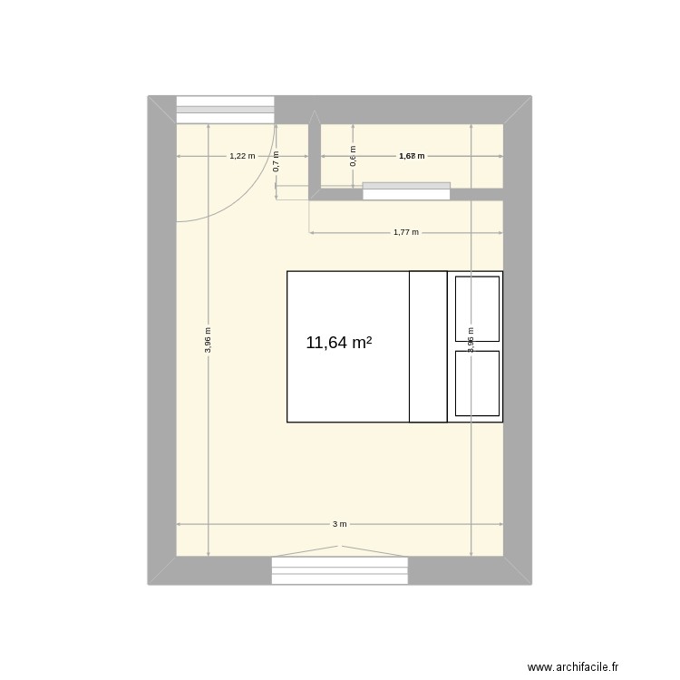 Chambre1_Beauvallon. Plan de 1 pièce et 12 m2