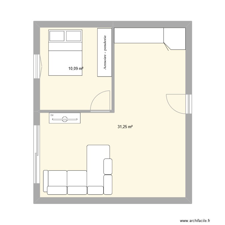 2 pieces lisa. Plan de 2 pièces et 41 m2