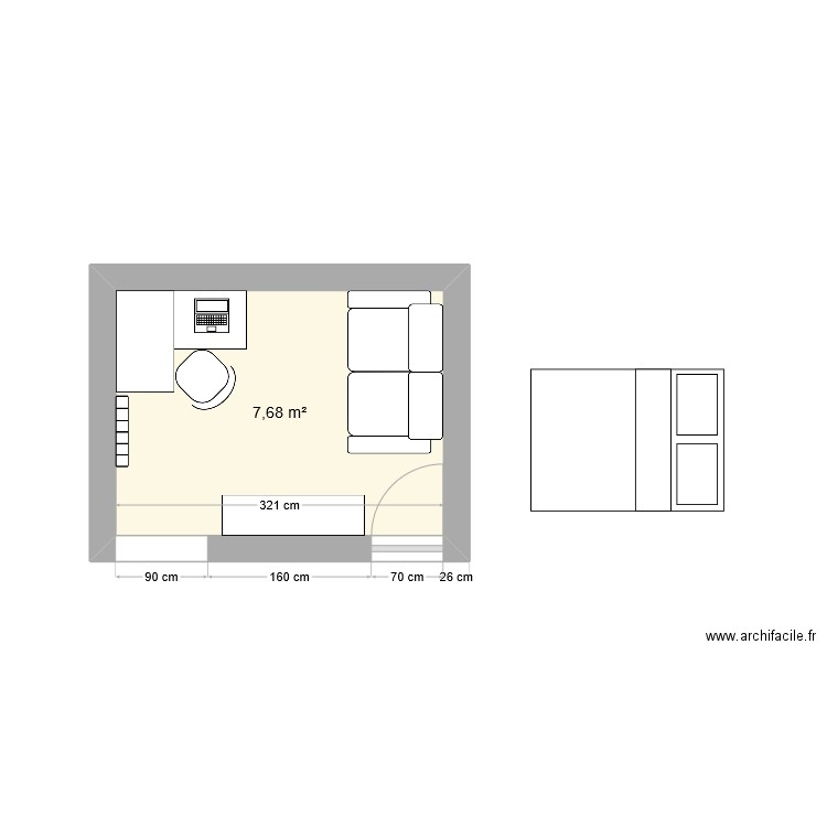 futur bureau. Plan de 1 pièce et 8 m2