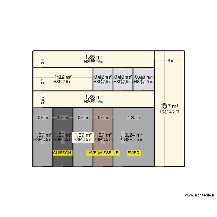CUISINE C211. Plan de 12 pièces et 16 m2