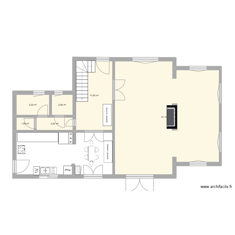 ETCHE1B. Plan de 6 pièces et 72 m2